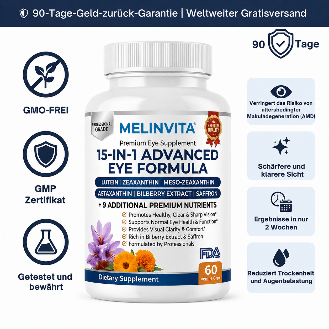 Melinvita 15-in-1 Fortschrittliche Formel für die Augen